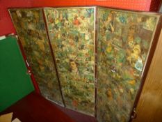 A Victorian three fold screen with scrapbook decoration W 160 x H 153 cm