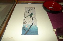 Hiroshige an original Japanese hand coloured woodblock print bird on Aronia Branch from Hiorshige`s