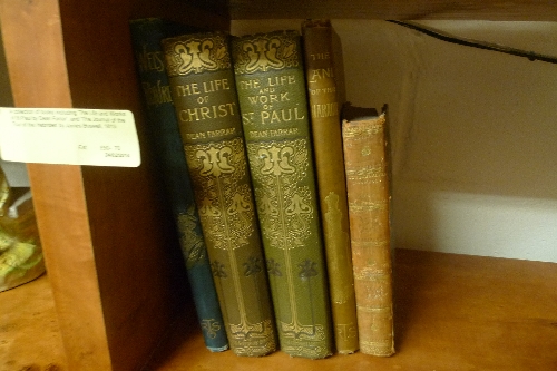 A collection of books including `The Life and Works of St Paul by Dean Farrar`, and `The Journal of