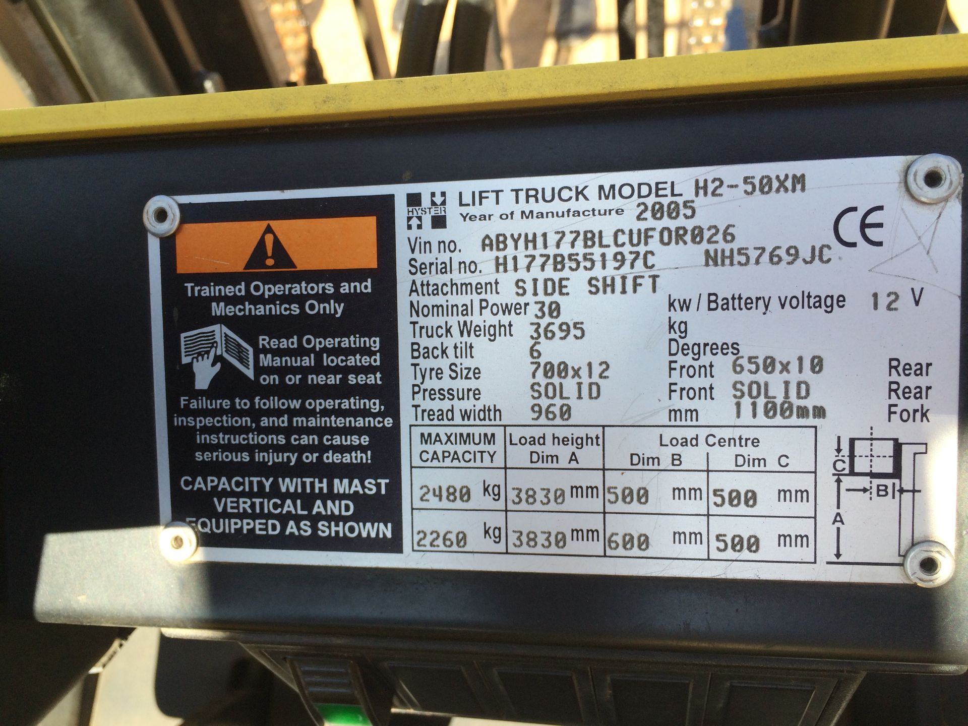 2005 HYSTER 2.5TON GAS FORKLIFT SERIAL NO: H177B55197C - Image 3 of 3