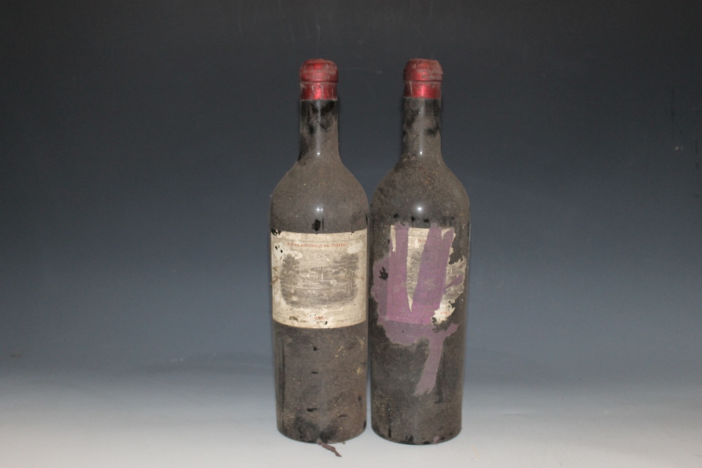 2 BOTTLES OF CHATEAU LAFITE - ROTHSCHILD GRAND CRU CLASSE PAUILLAC 1923, bottle A mid shoulder,
