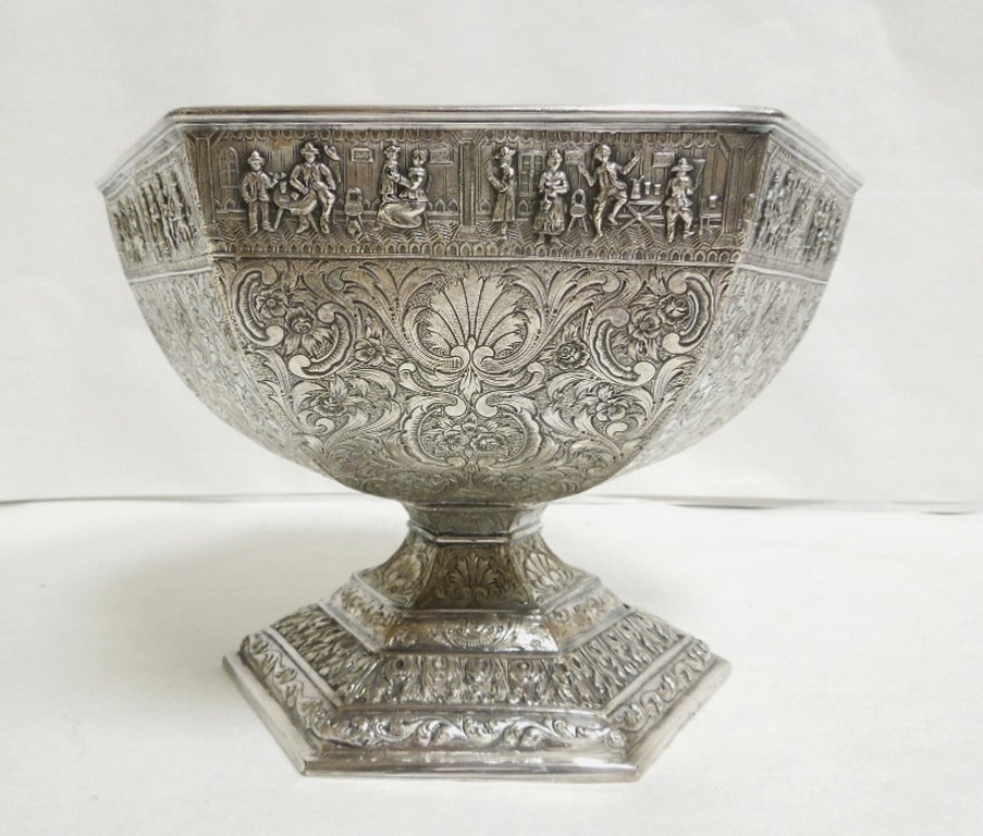 Silverplated Pedestal Punch Bowl. E.G. Webster & Co., NY. silver plated hexagonal pedestal bowl,