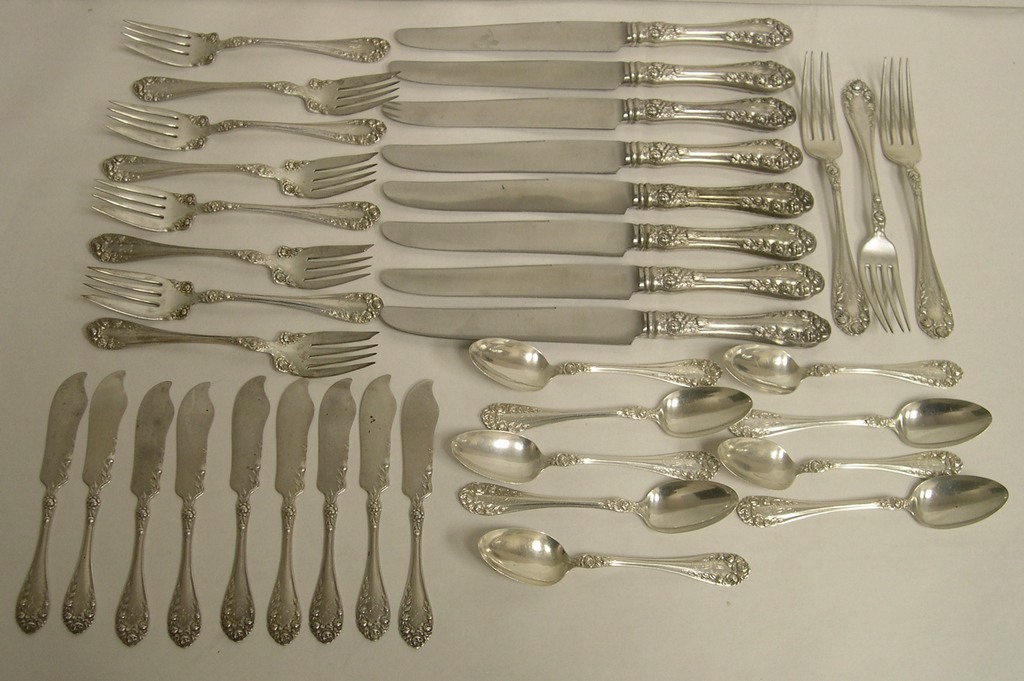 Wallace & Sons Sterling Silver ?Rose? pattern, partial flatware service, 37 pieces, comprising: 8