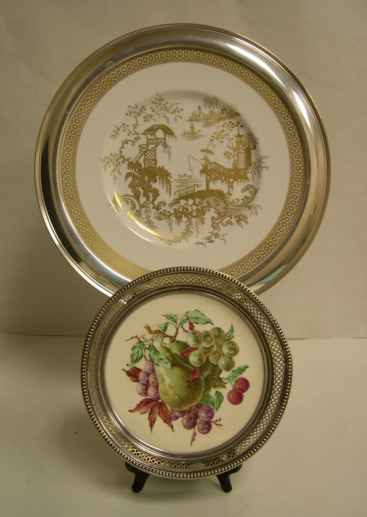 Two sterling silver and porcelain plates including a Spode Bone China ?Spode?s Garden? with