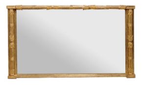 A William IV giltwood overmantle mirror, circa 1835, the later rectangular plate within bamboo