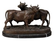 After Isidore Jules Bonheur (French 1827-1901), a patinated metal group of a bull and a cow, late