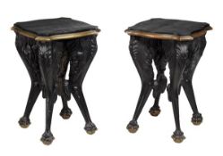 A pair of Italian simulated bronze and gilt metal mounted ebonised occasional tables, one 18th