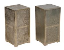 A pair of chromed metal cuboid lamps, mid 20th century, with pierced decoration 62cm high, the tops