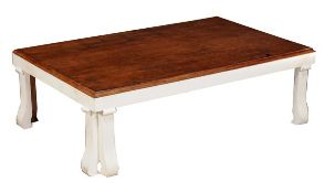 A white painted and oak topped coffee table, late 20th century, the rectangular top above plain