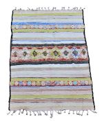A Moroccan runner of striped design in lime green, pale pink and black approx. 296 x 175cm
