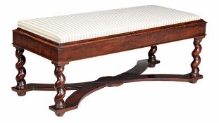 A centre stool, 19th century and later, with drop in upholstered seat above plain frieze, barley