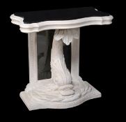 A white painted and ebonised topped and console table in Regency style, 20th century, with