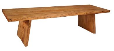 A Zebra wood refectory table, second half 20th century, with substantial top on slightly splayed