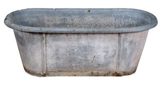 A lead roll top bath, late 19th century, possibly French, 61cm high, 157cm long, 67cm wide
