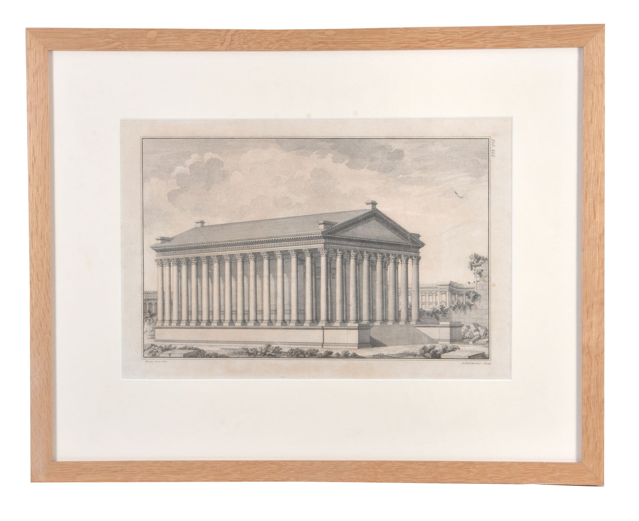 A mixed group of decorative prints. Including views of classical ruins, vases and urns, botanical