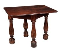 A mahogany centre table, circa 1835 and later, the rectangular top with reeded edge above rhombus