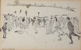 Philip William May (1864-1903) Skating at Hampstead. Pen and black ink, over pencil Circa 1895 17 x