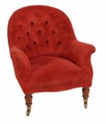 A William IV mahogany and button upholstered armchair, circa 1835, stamped Gillow, with button back