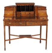 A Sheraton revival mahogany and inlaid Carlton House desk, late 19th early 20th century, the upper
