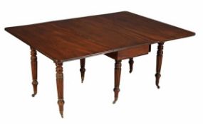 A Regency mahogany and ebony strung dropleaf dining table, circa 1815, the rectangular top with