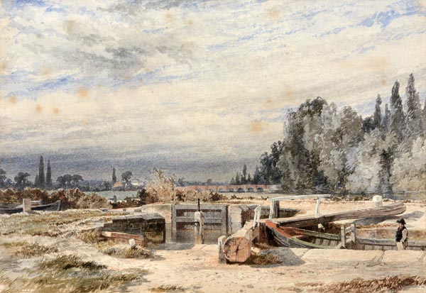 Henry Dawson (1811-1878) Old Trent Bridge, seen from the Grantham Canal at Nottingham, Watercolour