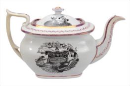 A Staffordshire porcelain `London` shape commemorative teapot and cover in memory of Princess