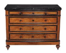 A Continental walnut and marble mounted chest of drawers, second quarter 19th century, with four