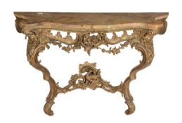 A Continental carved giltwood and composition console table in Louis XV style, 19th century, of