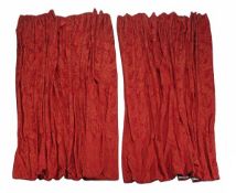 Two pairs of red damask curtains with pelmets, approx. 190cm wide, 265cm drop and 160cm, 265cm drop