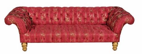 A giltwood and button upholstered sofa, circa 1870 and later, rectangular back and seat above