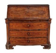 An Italian walnut bureau, mid 18th century, with cross banded and string laid fall flap top with