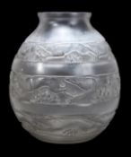 Soudan, a Ren? Lalique frosted glass vase, design 1928, stencil mark R.LALIQUE FRANCE, 17.5cm
