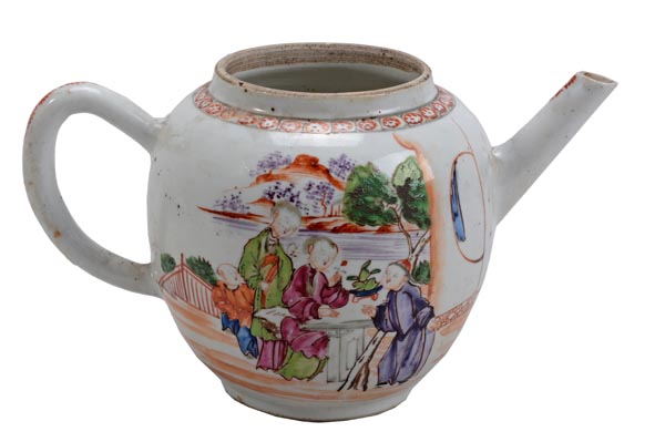 A Chinese Export teapot, the globular body resting on a short foot and rising to a tapered neck, - Image 2 of 2