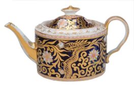 A John Rose, Coalport `Old Oval` shape teapot and cover, circa 1805, decorated with a `Japan`