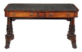 A Regency rosewood library table, circa 1815, in the manner of Trotter, with leather inset top