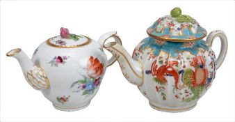 A Royal Copenhagen small ozier-moulded teapot and cover, first half 19th century, decorated in the