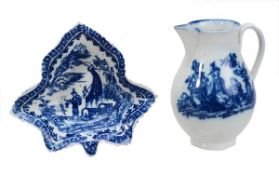 A Caughley leaf-shaped blue and white pickle dish, circa 1785, printed with a version of the `