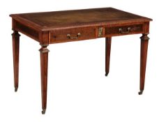 A French empire style writing table, late 19th/early 20th century, with leather inset top within a
