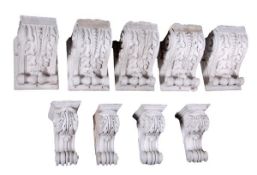 A set of five Victorian painted plaster corbels, late 19th century, each with a volute to each side