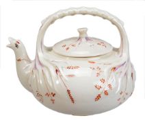 A Belleek (First Period) `Grass` pattern teapot and cover, (1863-90), black printed mark to cover,