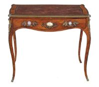 A Louis XV style kingwoood writing table, late 19th century, with applied metalwork, single drawer,