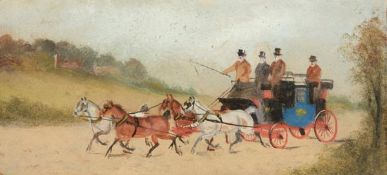 Philip Rideout (1860-1920) Hunting and coaching scenes. A set of seven, oil on board Each 10 x 22cm