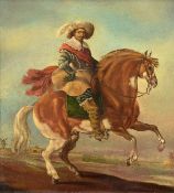 Spanish School (19th century) A 17th century gentleman on horseback. Oil on canvas 31 x 30cm (121/4
