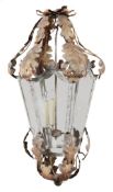 A substantial painted metal and glazed hexagonal section lantern, second half 20th century, the
