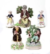 Five various Staffordshire figures, various dates 19th century, comprising; a pearlware figure of
