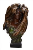 After Albert-Ernest Carrier Belleuse, (French, 1824 - 1887), an Austrian painted terracotta bust of