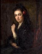 Manner of Etienne Adolph Piot. Portrait of a seated young lady, with a rose in her hair, Oil on