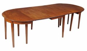 A George III mahogany D end dining table, circa 1800, with central drop leaf section and twin