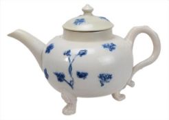 A Staffordshire saltglazed stoneware teapot and cover, mid 18th century, sprigged in relief and
