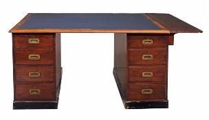 A mahogany pedestal partners` desk, first quarter 19th century, with inset leather top and single